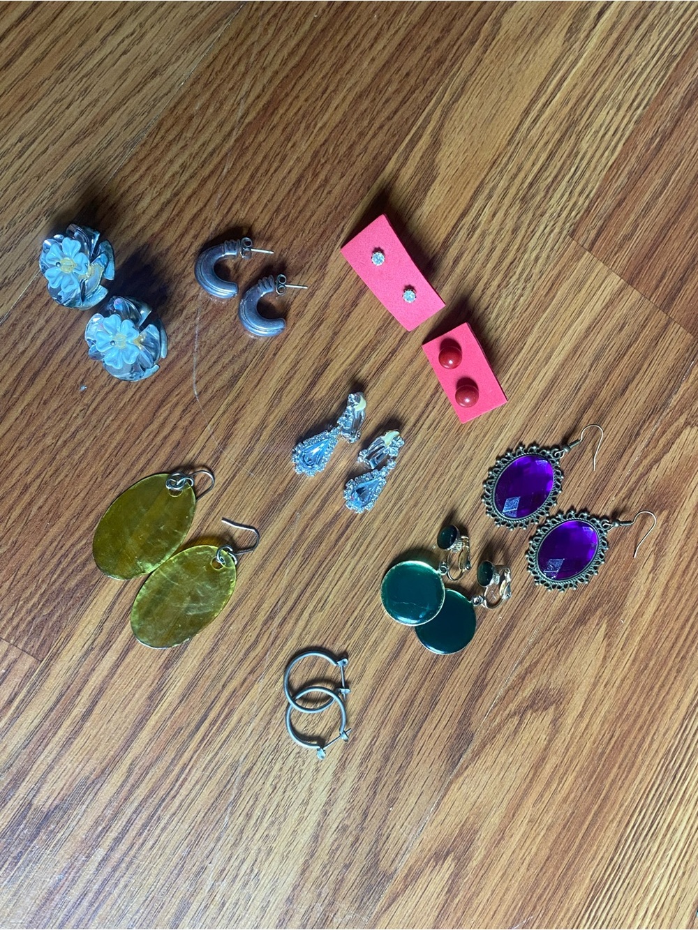 Assorted Women's Earring Set - Purple, Green, Yellow, Silver, Pink